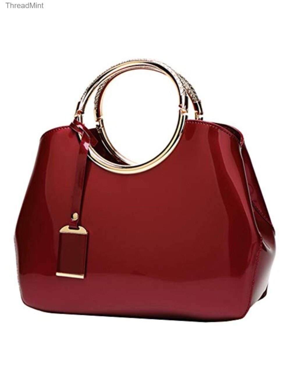 Patent Leather Top Handle Satchel Handbag with Gold Hardware and Pendant